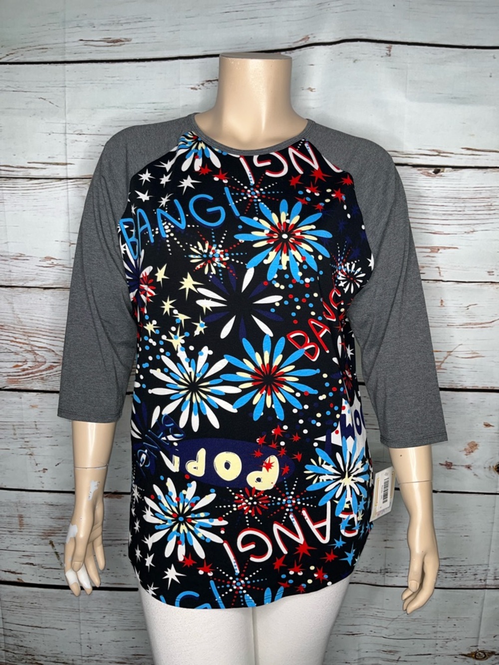 LuLaRoe NWT 2XL Gray - Fireworks 4th of July Print Randy Tunic Knit Top Shirt